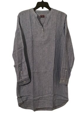Untuckit Women's Blue White Striped Relaxed Linen Constantia Tunic Shirt Size 14